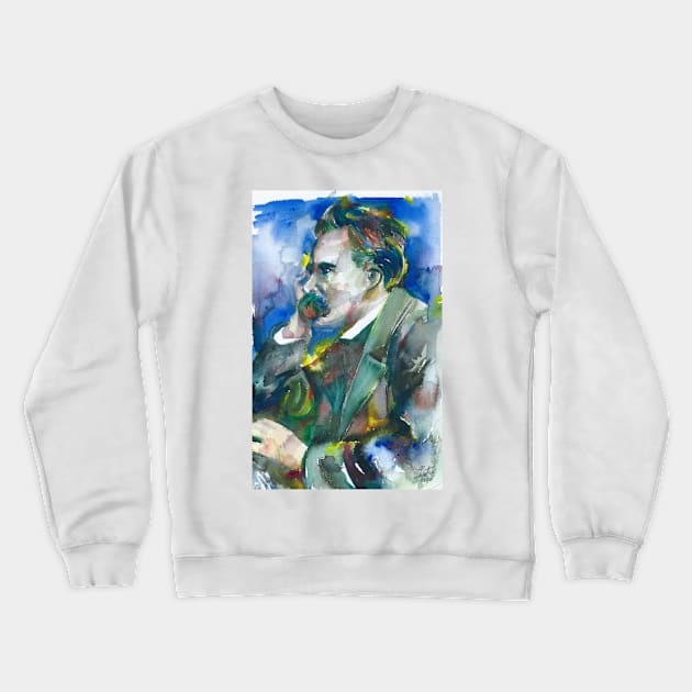 FRIEDRICH NIETZSCHE watercolor portrait.4 Crewneck Sweatshirt by lautir